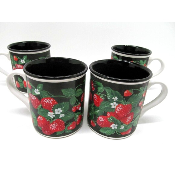 Strawberry Coffee Mugs Flowers Incorporated 3" Tall Set Of 4 - Picture 6 of 11